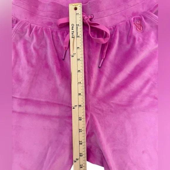 Victoria’s Secret On Pointe Pink Velour High Rise Drawstring Joggers Size Medium - Picture 13 of 14